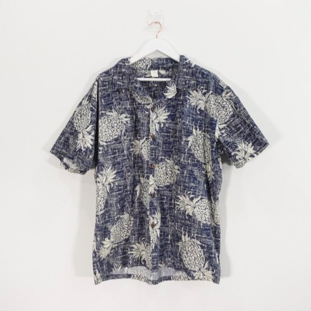 Hawaiian‎ Camp Shirt Mens XL Palmwave Hawaii Blue Pineapple Abstract Aloha